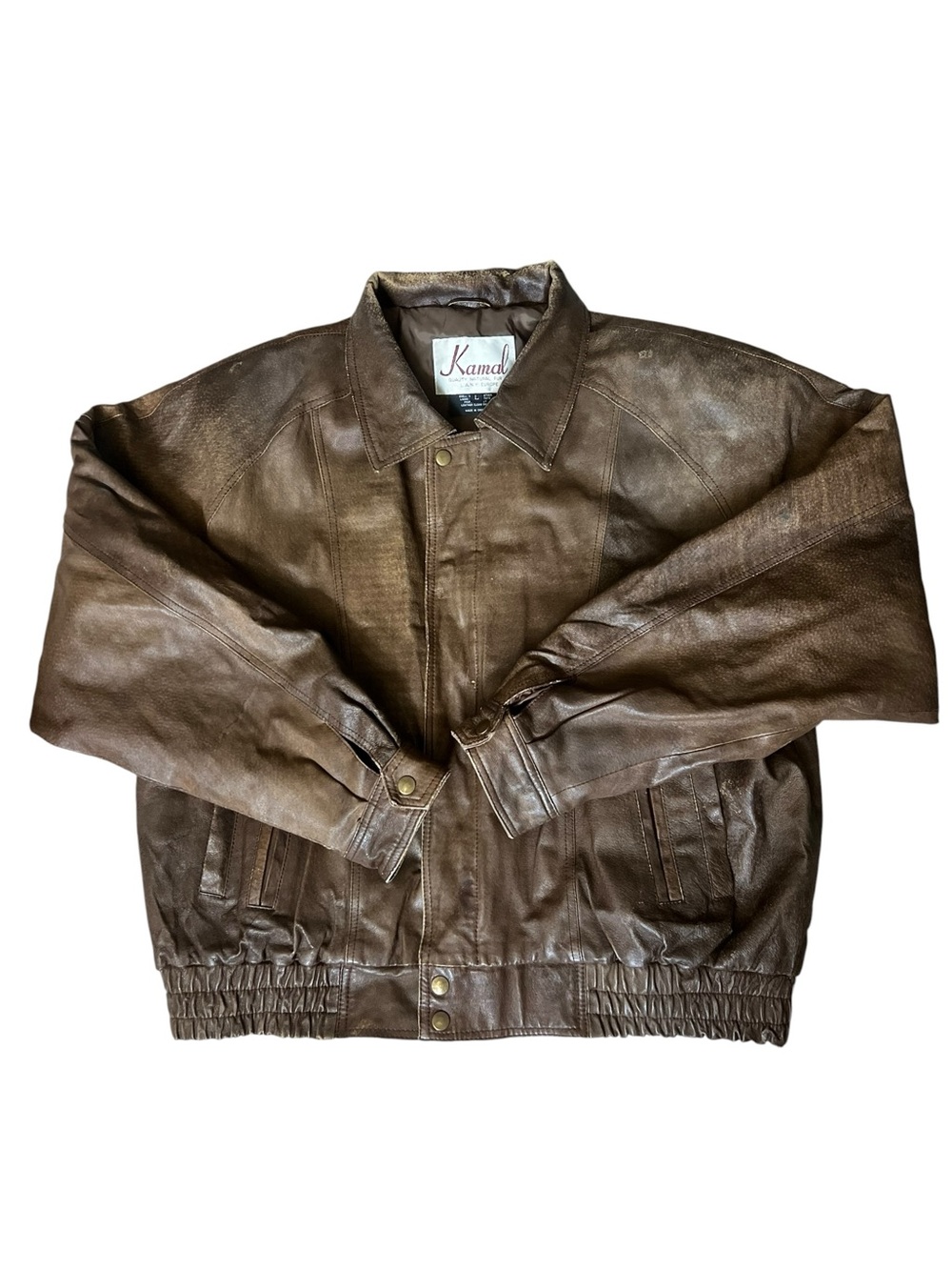 Brown Kamal Genuine Leather Bomber Jacket - Men's Large